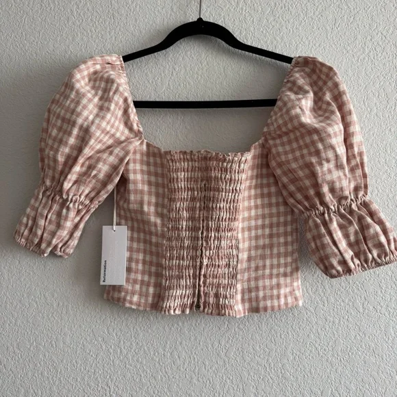 Reformation Norton Linen Top Blush Check - Picture 5 of 7